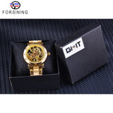 Forsining Fashion Luxe Volledige Gouden Horloges Zwart Rood Handen Skeleton Klok Waterdicht mannen Automatische Horloges Top Merk Luxe