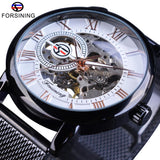 Forsining Mode Mannen Mechanische Horloge Skeleton Slim Romeinse Wijzerplaat Mesh Roestvrij Stalen Band Horloge Bedrijf Mannelijke Horloges Gift