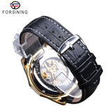 Forsining Luxe Automatic Mens Mechanische Horloge Skeleton Black Golden Retro Lichtgevende Handen Lederen Band Top Merk Man Horloges