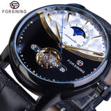 Forsining Automatische Self-Wind Mannen Jurk Horloge Zon Moon Phase Tourbillon Waterdichte Mannelijke Lederen Pols Horloges Relogio Masculino