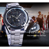 Forsining 2018 Zwarte Klok Zilver Rvs Steampunk Mannen Sport Racing Automatische Horloge Top Merk Luxe Waterdichte