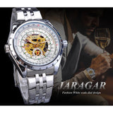 Jaragar Mannen Horloges Automatische 2019 Zilver Wit Mannelijke Stalen Band Self-Wind Mechanische Horloge Analoge Sport Militaire Horloge