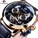 Forsining Tourbillion Zwart Gouden Wave Dial Fashion Casual Ontwerp Mannen Horloge Top Brand Mechanische Automatische Horloge Voor Mannen