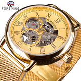 Forsining 2019 Mens Mechanische Horloges Top Merk Luxe Classic Golden Mesh Band Wit Kleine Wijzerplaat Waterdichte Skeleton Klok Mannelijke