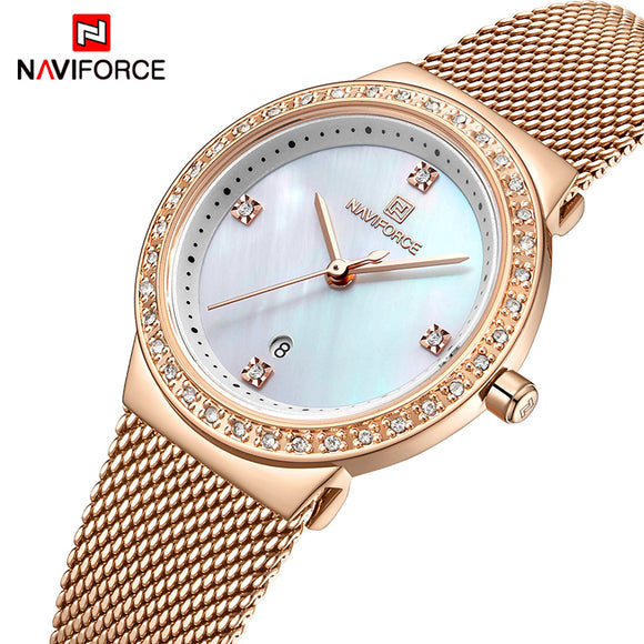 NAVIFORCE Elegante Dame Quartz Horloge Waterdicht Unieke Ontwerp Vrouwelijke Horloge Rose Gold Luxe Vrouwelijke Klok Klassieke Reloj Mujer