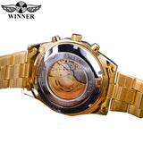 Winnaar Steampunk Mannen 3D Lichtgevende Schedel Ontwerp Gouden Staal Mens Waterdicht Automatic Skeleton Horloge Topmerk Luxe Klok