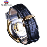 Forsining Fashion Golden Open Werk Klok Mannelijke mannen Automatische Horloges Top Merk Luxe Lichtgevende Handen Zwarte Band