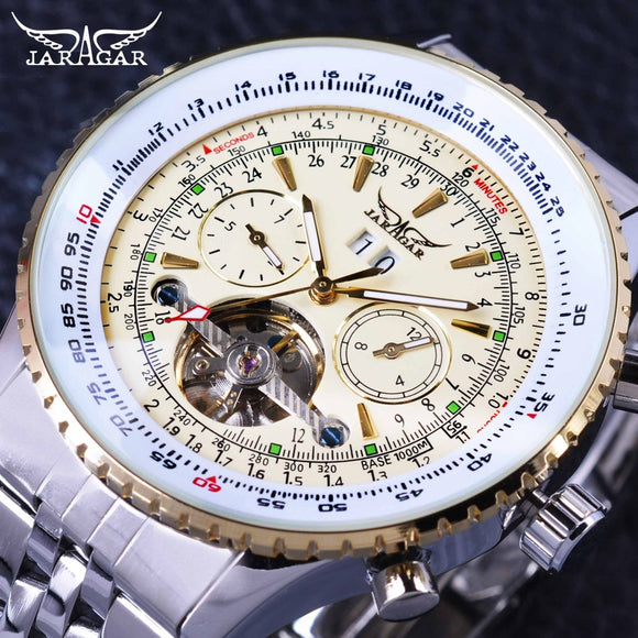 Jaragar Aviator Serie Militaire Schaal Gele Elegante Wijzerplaat Tourbillon Ontwerp Heren Horloges Top Brand Luxe Automatische Polshorloge