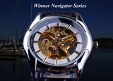 Winnaar Navigator Serie Wit Golden Dial Analoge horloge Orologio Uomo Klok Mannen Skeleton Mannen Horloge Luxe Merk Luxe Horloge