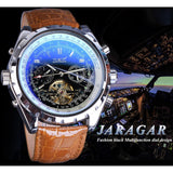 Jaragar Luxe Merk Automatische Mechanische Mannelijke Horloges Kalender Bruin Lederen Polshorloge Racing Mannen Mannelijke Klok Relogio