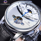 Forsining Automatische Self-Wind Mannen Jurk Horloge Zon Moon Phase Tourbillon Waterdichte Mannelijke Lederen Pols Horloges Relogio Masculino