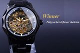 Winnaar Polygon Bezel Bloem Hollow Skeleton Ontwerp Horloges Mannen Luxe Merk Automatische Gouden Horloge Mannen Rvs Klok Mannen