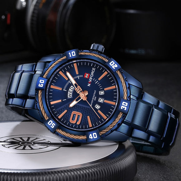 Merk Luxe NAVIFORCE Mannen Watche Nieuwe Mode Toevallige Waterdichte Horloges Mannen Volledige Steel Horloge Quartz Klok Relogio Masculino