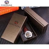 Forsining Mechanische Horloges Bruin Lederen mannen Horloges Waterdicht Relogio Masculino Silver Roestvrij Skeleton Klok