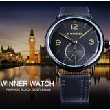 Winnaar Classic Black Golden Mechanische Horloges Top Merk Luxe Mens Klok Waterdichte Kleine Wijzerplaat Ontwerp Zwart Lederen