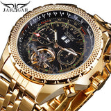 Jaragar Golden Rvs Tourbillion Ontwerp Kalenderweergave Heren Horloges Top Brand Luxe Automatische Mechanische Horloge