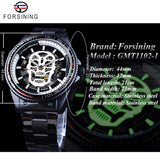 Forsining Klok Sport Serie Schedel Lichtgevende Ontwerp Zwart Roestvrij Staal Skeleton Horloge mannen Automatische Horloges Top Merk