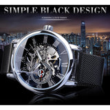 Forsining Mode Mannen Mechanische Horloge Skeleton Slim Romeinse Wijzerplaat Mesh Roestvrij Stalen Band Horloge Bedrijf Mannelijke Horloges Gift