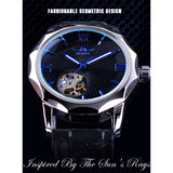 Winnaar Blauwe Oceaan Geometrie Ontwerp Transparant Skeleton Dial Heren Horloge Topmerk Luxe Automatische Mode Mechanische Horloge Klok