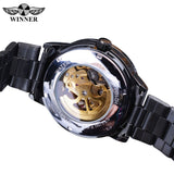 Winnaar 2019 Steampunk Black Golden Skeleton Klok Sport Mannen Mechanische Horloges Top Brand Luxe Relogio Masculino Lichtgevende Handen