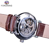 Forsining Mechanische Horloges Bruin Lederen mannen Horloges Waterdicht Relogio Masculino Silver Roestvrij Skeleton Klok