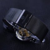 Forsining wit golden dial ultra dunne case mechanische punk zwarte stalen haak gesp mode mannen skelet horloge topmerk luxe