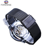 Forsining Mode Mannen Mechanische Horloge Skeleton Slim Romeinse Wijzerplaat Mesh Roestvrij Stalen Band Horloge Bedrijf Mannelijke Horloges Gift