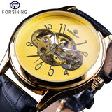 Forsining Skeleton Wit Golden Display Lichtgevende Handen heren Mechanische Horloge Transparant Case Opengewerkte relogio masculino