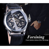 Forsining Mens Black Skeleton Mechanische Horloges Lederen Band Holle Lichtgevende Hand Winding Horloge Mannelijke Uur Relogio Klok