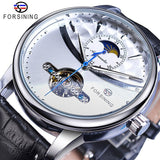 Forsining Automatische Self-Wind Mannen Jurk Horloge Zon Moon Phase Tourbillon Waterdichte Mannelijke Lederen Pols Horloges Relogio Masculino