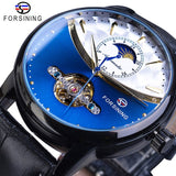 Forsining Automatische Self-Wind Mannen Jurk Horloge Zon Moon Phase Tourbillon Waterdichte Mannelijke Lederen Pols Horloges Relogio Masculino