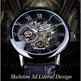 Forsining Mode 3D Holle Graveren Ontwerp Volledige Zwarte Lichtgevende Handen Skeleton Mannen Mechanisch Horloge Topmerk Luxe Klok Mannelijke