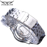 JARAGAR Automatische Mechanische 3 Dial Datum Zilver Zwart Roestvrij Stalen Band Zakelijke Top Brand Luxe heren Horloge Erkek Saat