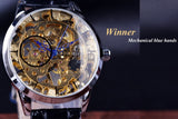 Winnaar Transparant Blauw Handen Skeleton Golden Dial Horloge Heren Horloges Topmerk Luxe Mode Mannen Toevallige Mechanische Horloge