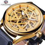 Forsining Mens Black Skeleton Mechanische Horloges Lederen Band Holle Lichtgevende Hand Winding Horloge Mannelijke Uur Relogio Klok