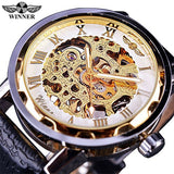 Winnaar Retro Classic Golden Dial Speciale Volledige Black Case Bezel Mannen Horloge Topmerk Luxe Designer Mechanisch Horloge Montre Homme