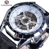 Forsining Luxe Automatic Mens Mechanische Horloge Skeleton Black Golden Retro Lichtgevende Handen Lederen Band Top Merk Man Horloges