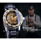 Winnaar Heren Horloges Luxe Rhinestone Romeinse Zwart Roestvrij Stalen Band Zakelijke Mechanisch Horloge Sport Klok Relogio Masculino