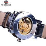 Forsining Retro Automatische Self-wind Horloges Fashion Gouden Zwart Display mannen Skeleton Horloges Top Brand Luxe Lichtgevende Handen