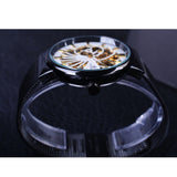 Forsining wit golden dial ultra dunne case mechanische punk zwarte stalen haak gesp mode mannen skelet horloge topmerk luxe