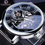 Forsining Mode Mannen Mechanische Horloge Skeleton Slim Romeinse Wijzerplaat Mesh Roestvrij Stalen Band Horloge Bedrijf Mannelijke Horloges Gift