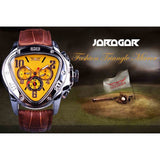 Jaragar Sport Fashion Design Geometrische Driehoek Case Bruin Lederen Band 3 Wijzerplaat Mannen Horloge Topmerk Luxe Automatische Horloge Klok