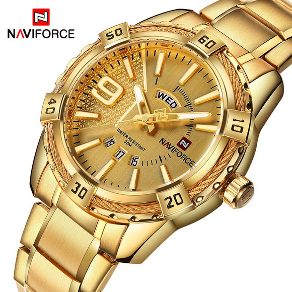 Luxe Merk NAVIFORCE heren Horloges Nieuwe Mode Mannelijke Gouden Horloge Mannen Roestvrij Staal Quartz Klok Relogio Masculino