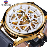 Forsining Mens Black Skeleton Mechanische Horloges Lederen Band Holle Lichtgevende Hand Winding Horloge Mannelijke Uur Relogio Klok