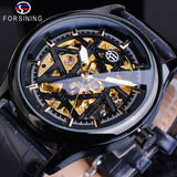 Forsining Heren Nieuwe Luxe Black Skeleton Lederen Horloge Steampunk Hand Wind Mechanische Roestvrij Staal Horloges Montre Homme