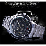 Forsining 2018 Zwarte Klok Zilver Rvs Steampunk Mannen Sport Racing Automatische Horloge Top Merk Luxe Waterdichte