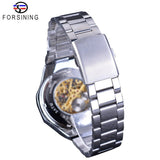 Forsining Opengewerkte Polshorloge Gouden Racing Sport Waterdichte Horloges heren Mechanische Hand Wind Horloge Zilver Rvs