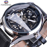 Forsining Mens Black Skeleton Mechanische Horloges Lederen Band Holle Lichtgevende Hand Winding Horloge Mannelijke Uur Relogio Klok