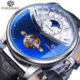 Forsining Automatische Self-Wind Mannen Jurk Horloge Zon Moon Phase Tourbillon Waterdichte Mannelijke Lederen Pols Horloges Relogio Masculino