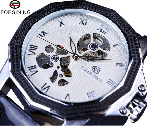 Forsining Windmolen Skelet Ripple Ontwerp Onregelmatige Vorm Heren Horloges Topmerk Luxe Automatische Half Skeleton Horloge Klok Mannen